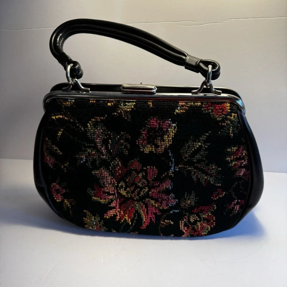Vintage‎ Bold Floral Tapestry Carpet Bag Purse Colorful Mid Century Granny Chic